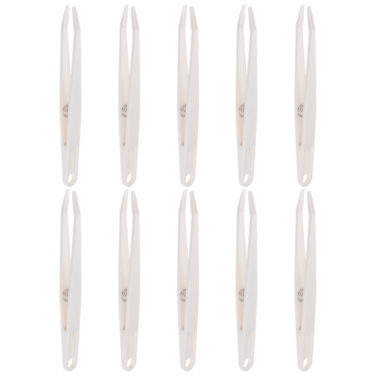 Sticker Tweezers for Crafting Flat Tip with Spring, White, 10